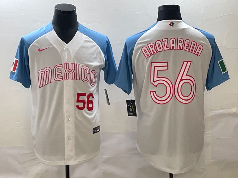Men 2023 World Cub Mexico #56 Arozarena White blue Nike MLB Jersey19
